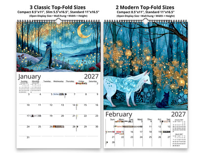Starry Night 2027 wall calendar classic and notes mid-fold calendar pages