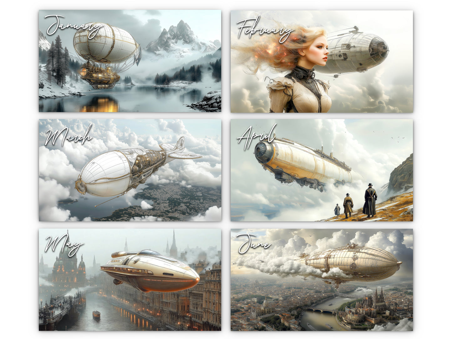 2026 Steampunk Airship Wall Calendar by Kaleidoscope Artisan – Chronicles in the Clouds with Holidays