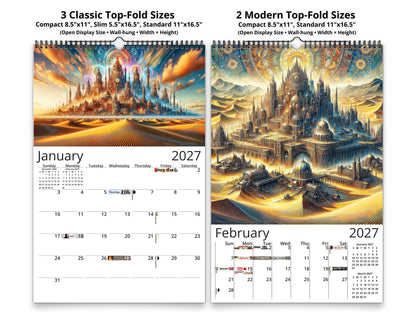 2027 Steampunk Sands Wall Calendar by Kaleidoscope Artisan – Desert Grandeur with Holidays