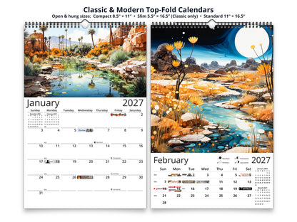 Surreal Canyon 2027 wall calendar top fold calendar interior pages