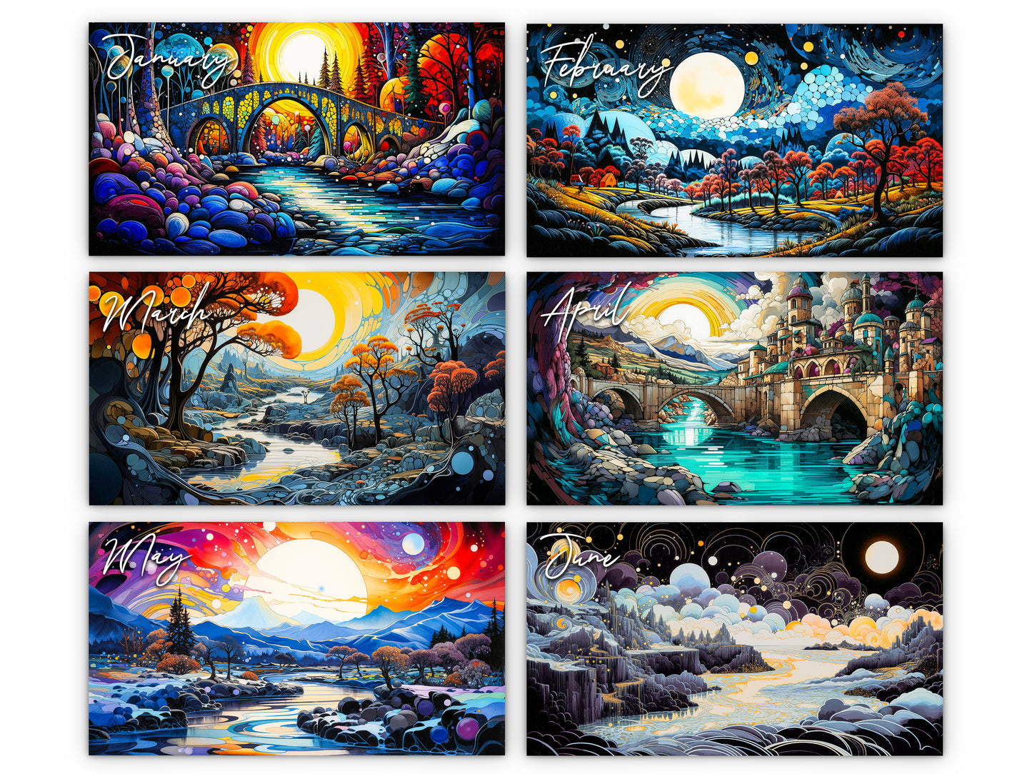 2026 Surreal Horizons Wall Calendar by Kaleidoscope Artisan – Mystical Realms with Holidays