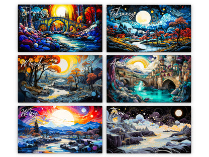 2026 Surreal Horizons Wall Calendar by Kaleidoscope Artisan – Mystical Realms with Holidays