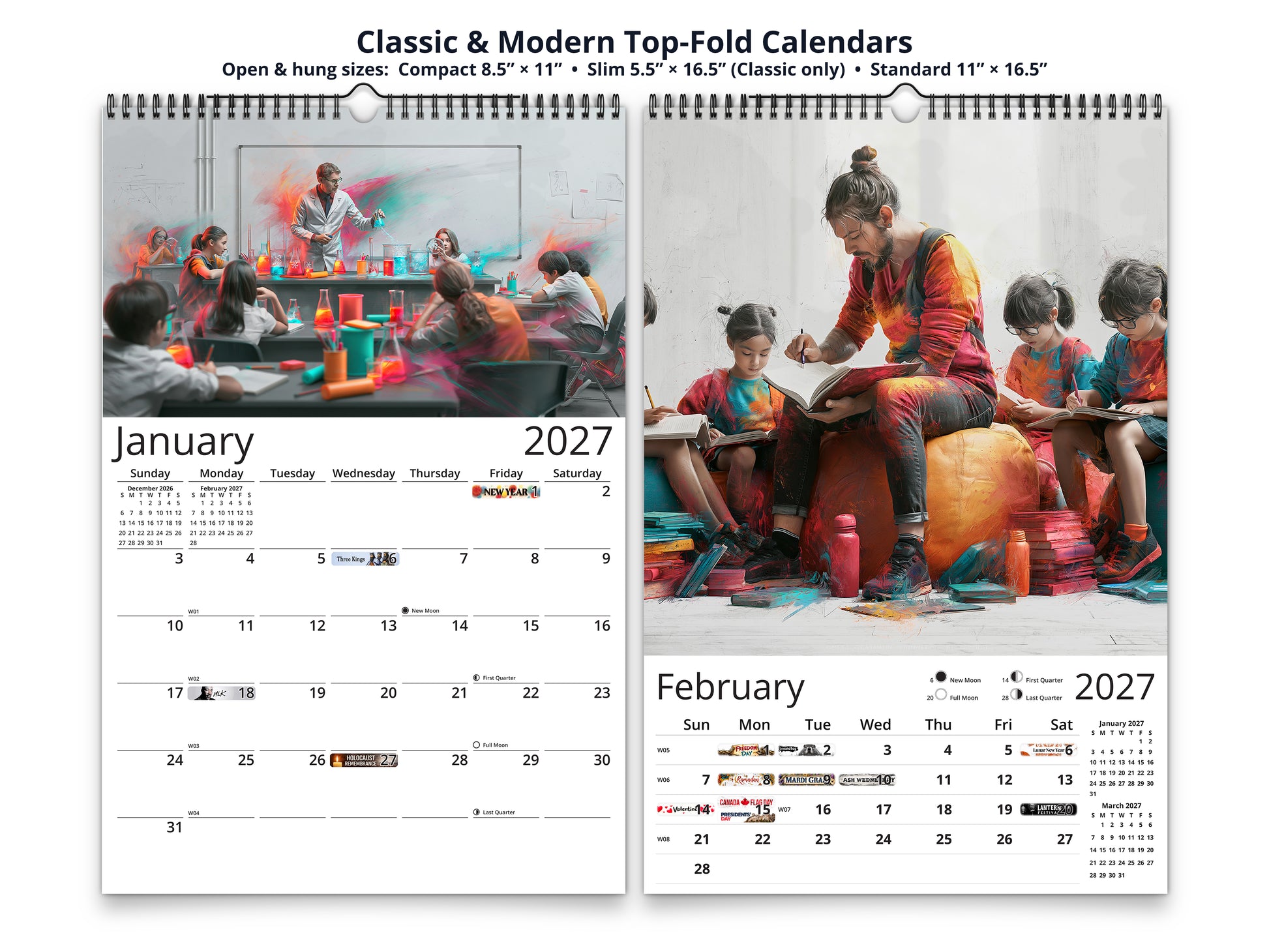 Teacher 2027 wall calendar top fold calendar interior pages
