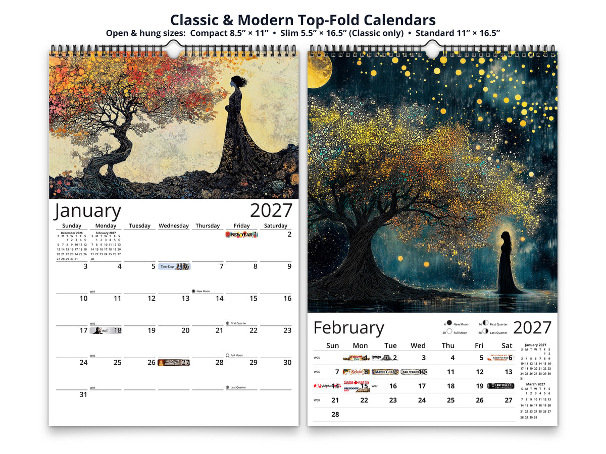 Tree of Life by Kaleidoscope Artisan - Enchanting Mystical Designs with Holidays 2027 wall calendar top fold calendar interior pages