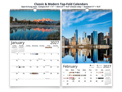 United States Vistas by Kaleidoscope Artisan - Cities and Landscapes with Holidays 2027 wall calendar top fold calendar interior pages