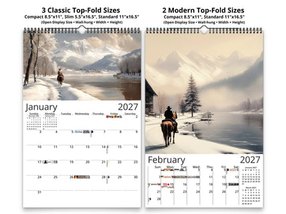 2027 Western Trails Wall Calendar by Kaleidoscope Artisan – Captivating Cowboy Landscapes with Holidays