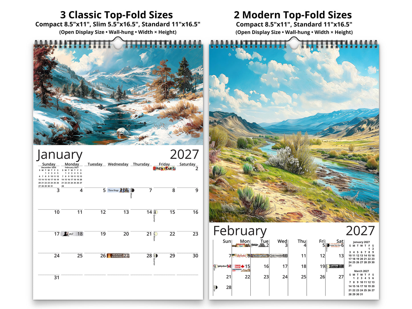 Western Vistas 2027 wall calendar classic and notes mid-fold calendar pages