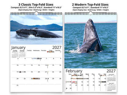 Whales Photography 2027 wall calendar classic and notes mid-fold calendar pages