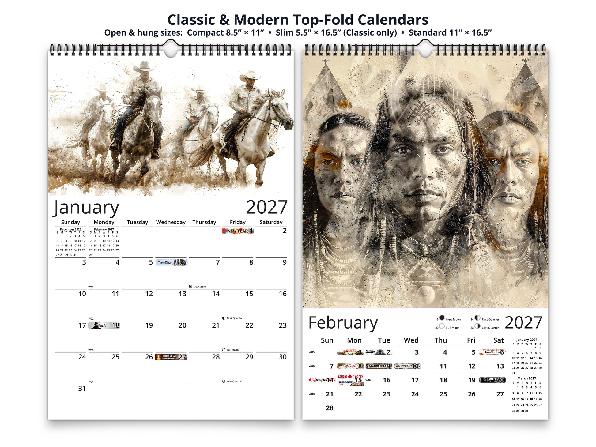 Wild Frontier 2027 wall calendar top fold calendar interior pages