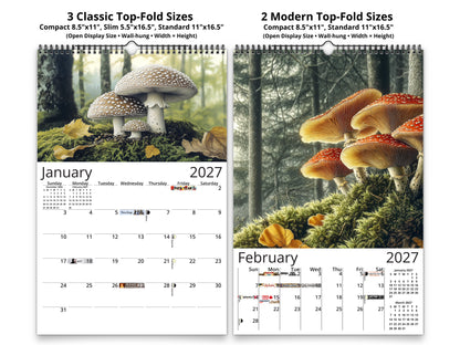 Wild Mushrooms 2027 wall calendar classic and notes mid-fold calendar pages