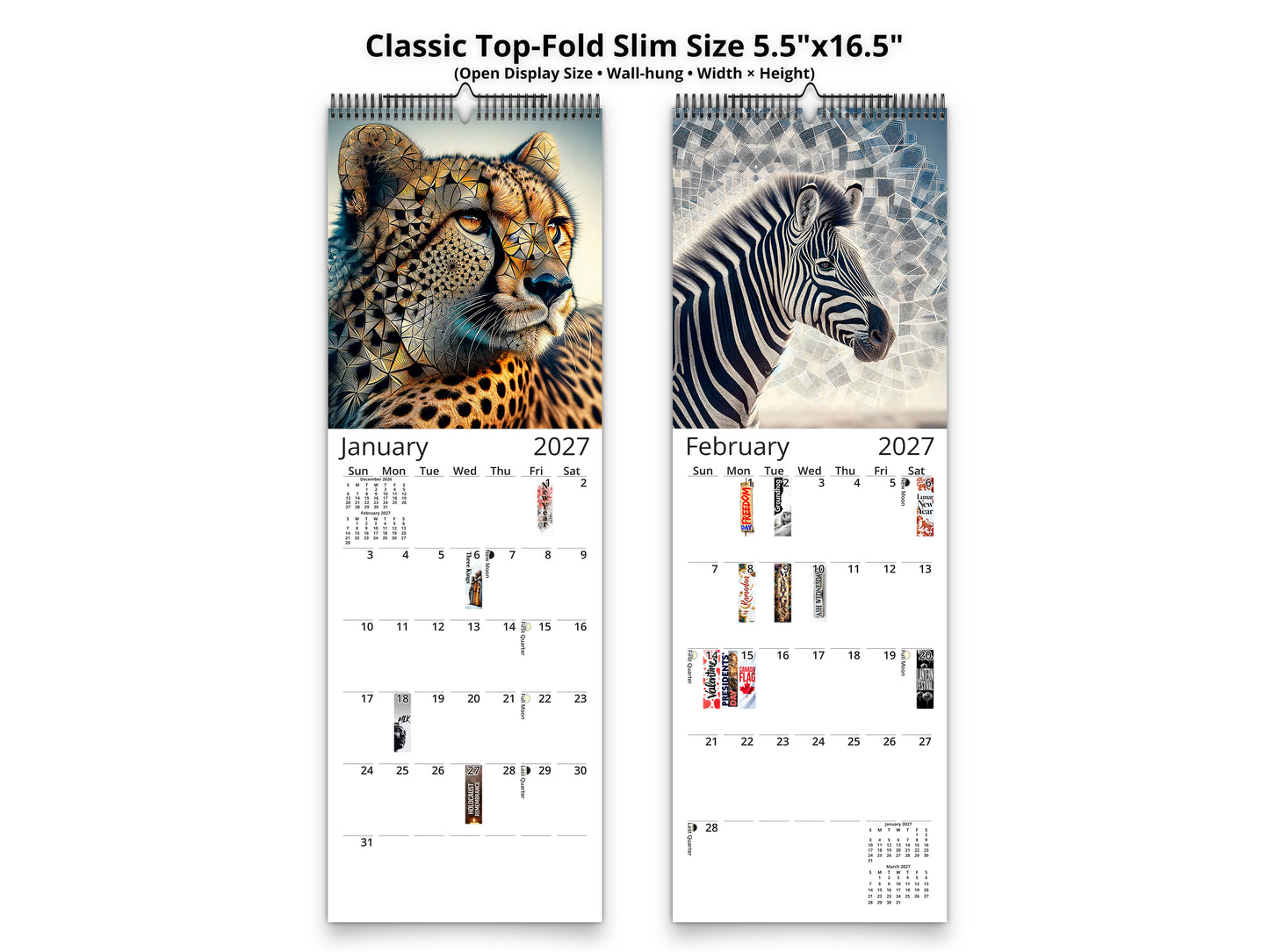 2027 African Wildlife Wall Calendar by Kaleidoscope Artisan – Nature's Majesty with Holidays