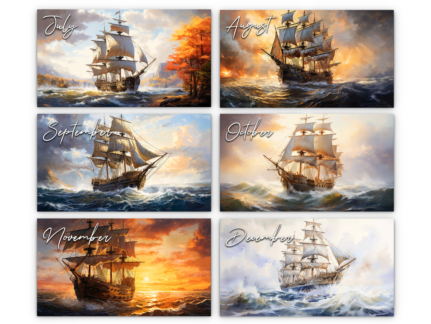 2026 Age of Sail Wall Calendar by Kaleidoscope Artisan – Nautical Adventures with Holidays