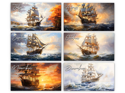 2026 Age of Sail Wall Calendar by Kaleidoscope Artisan – Nautical Adventures with Holidays
