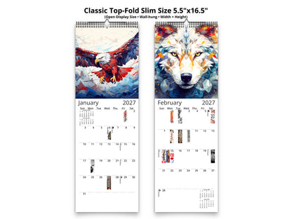 Calendario de pared de vida silvestre de Alaska 2026 de Kaleidoscope Artisan: animales geométricos vibrantes con festividades