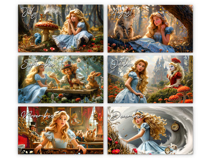 Calendario de pared de Alicia en el País de las Maravillas 2026 de Kaleidoscope Artisan: Aventuras de cuentos con festividades