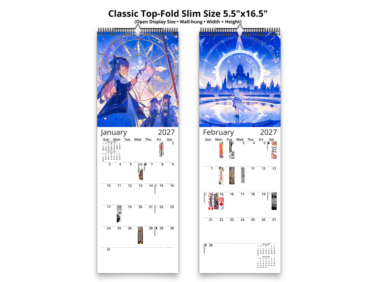 Anime Illuminated Tales 2027 wall calendar classic top-fold slim calendar pages