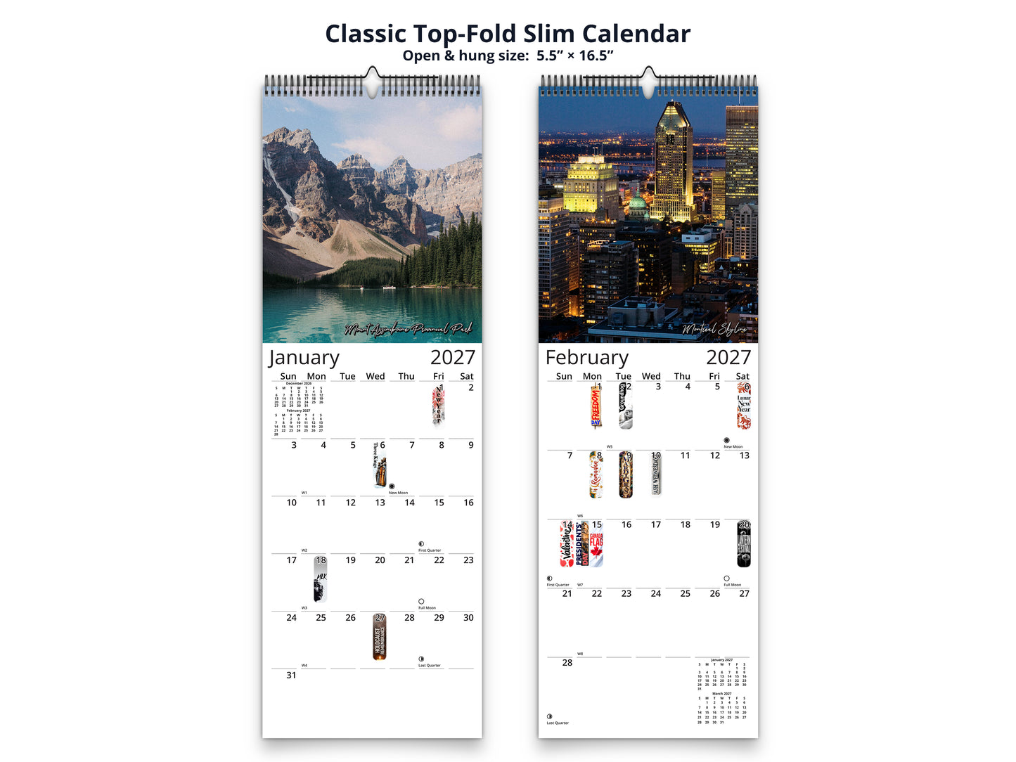 Canada Vistas by Kaleidoscope Artisan - Cities and Landscapes with Holidays 2027 wall calendar classic top-fold slim calendar pages
