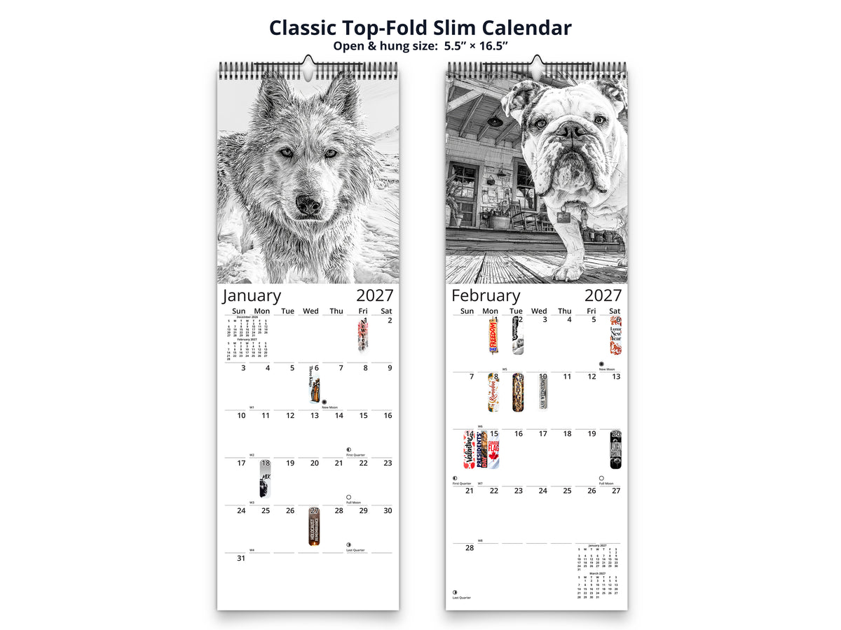 Dog Lover Sketches 2027 wall calendar classic top-fold slim calendar pages