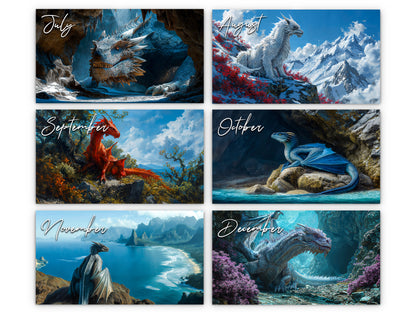Calendario de pared de dragones 2026 de Kaleidoscope Artisan: ilustraciones de fantasía con festividades