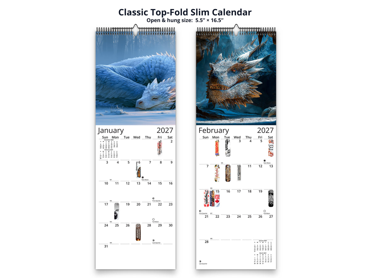 Dragon 2027 wall calendar classic top-fold slim calendar pages