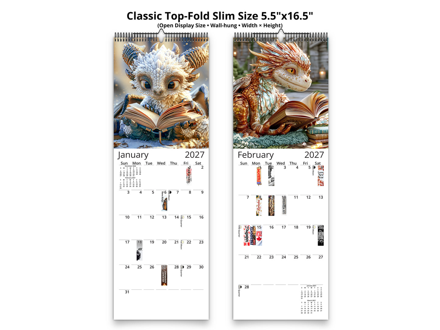 2027 Dragon Book Club Wall Calendar by Kaleidoscope Artisan – Magical Tales with Holidays