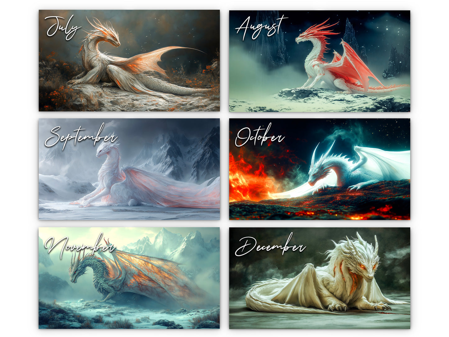 2026 Dragon Light Wall Calendar by Kaleidoscope Artisan – Majestic Dragon Realms with Holidays