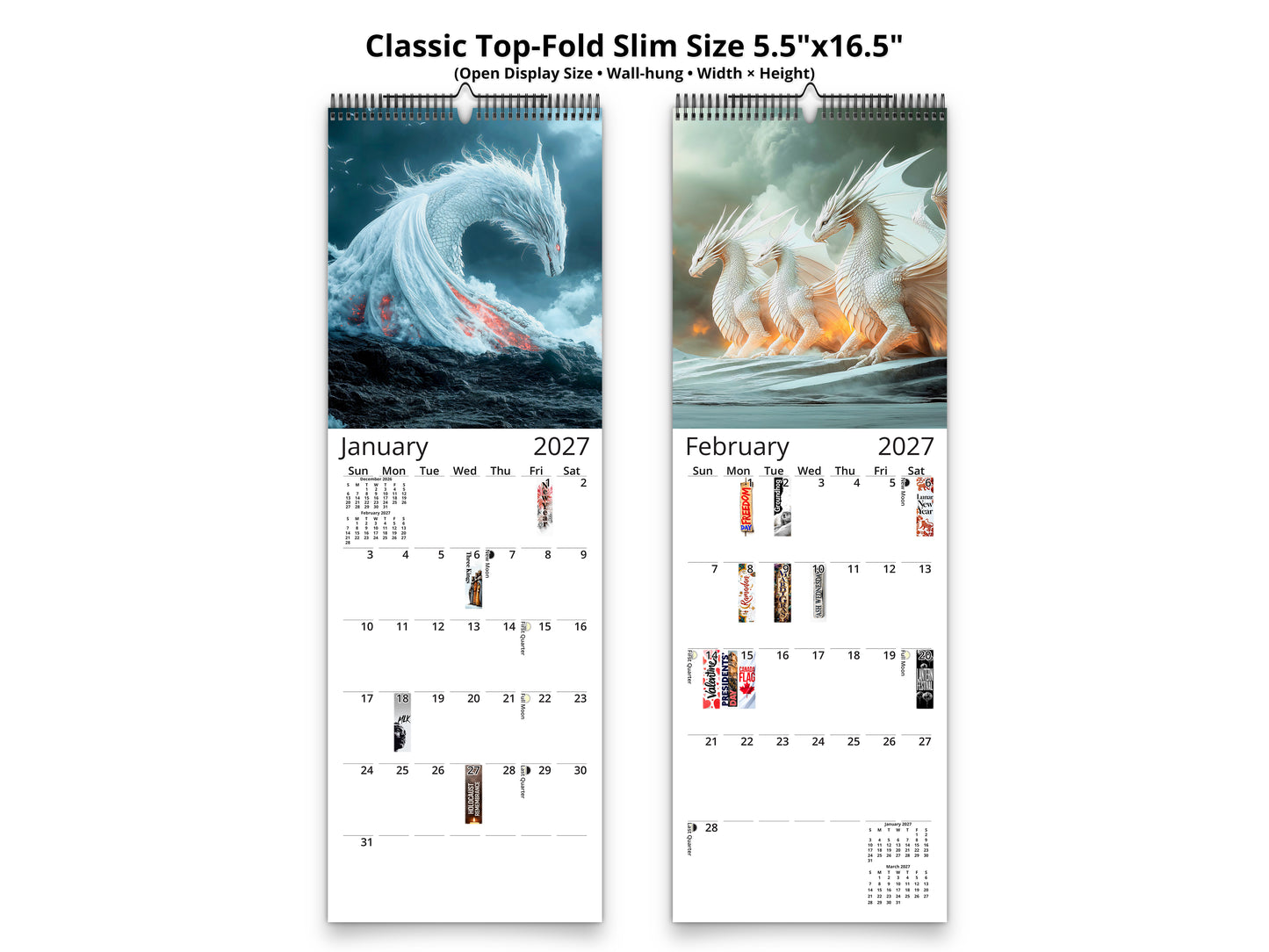 Dragon Light 2027 wall calendar classic top-fold slim calendar pages