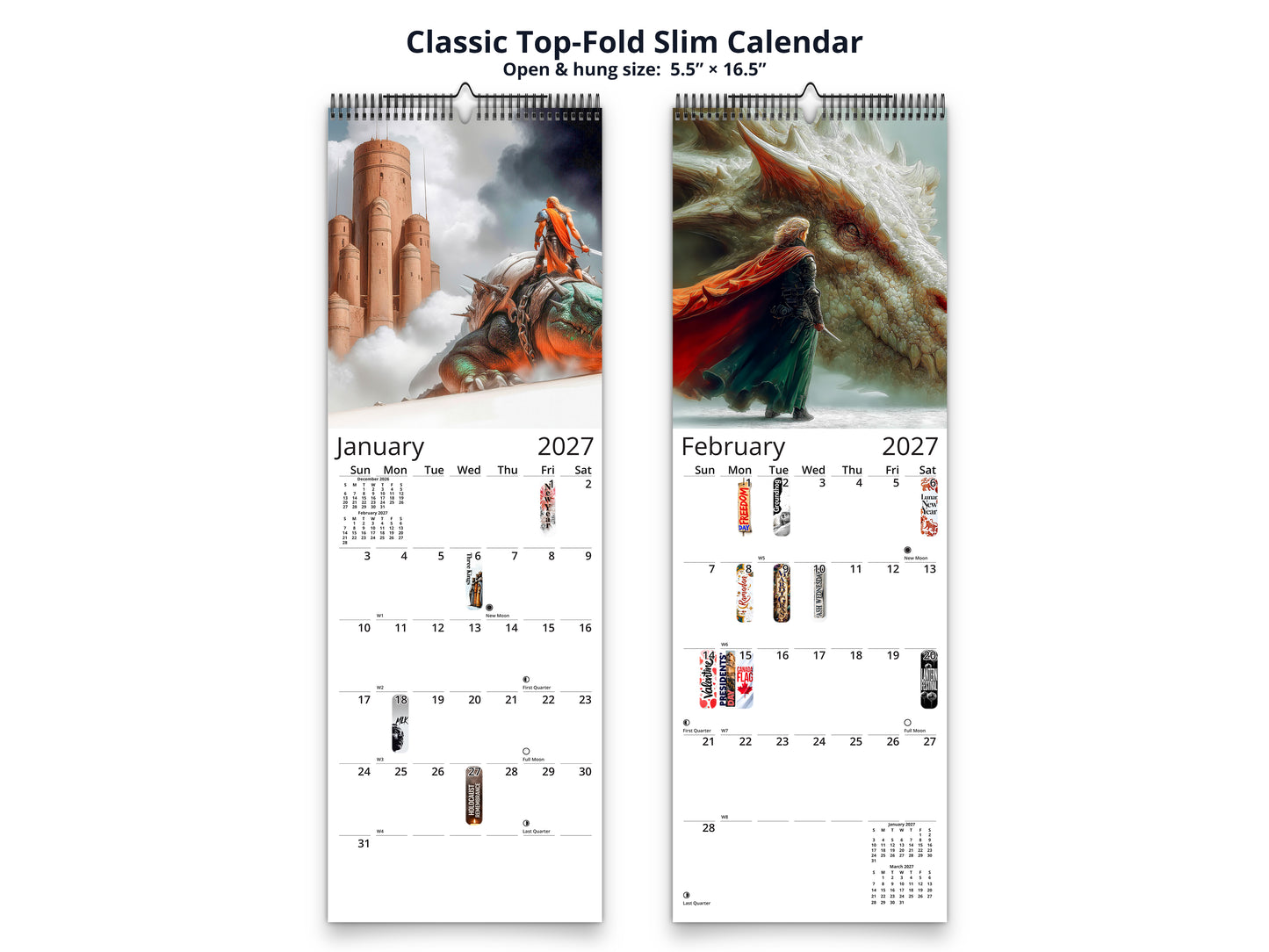 Epic Fantasy 2027 wall calendar classic top-fold slim calendar pages