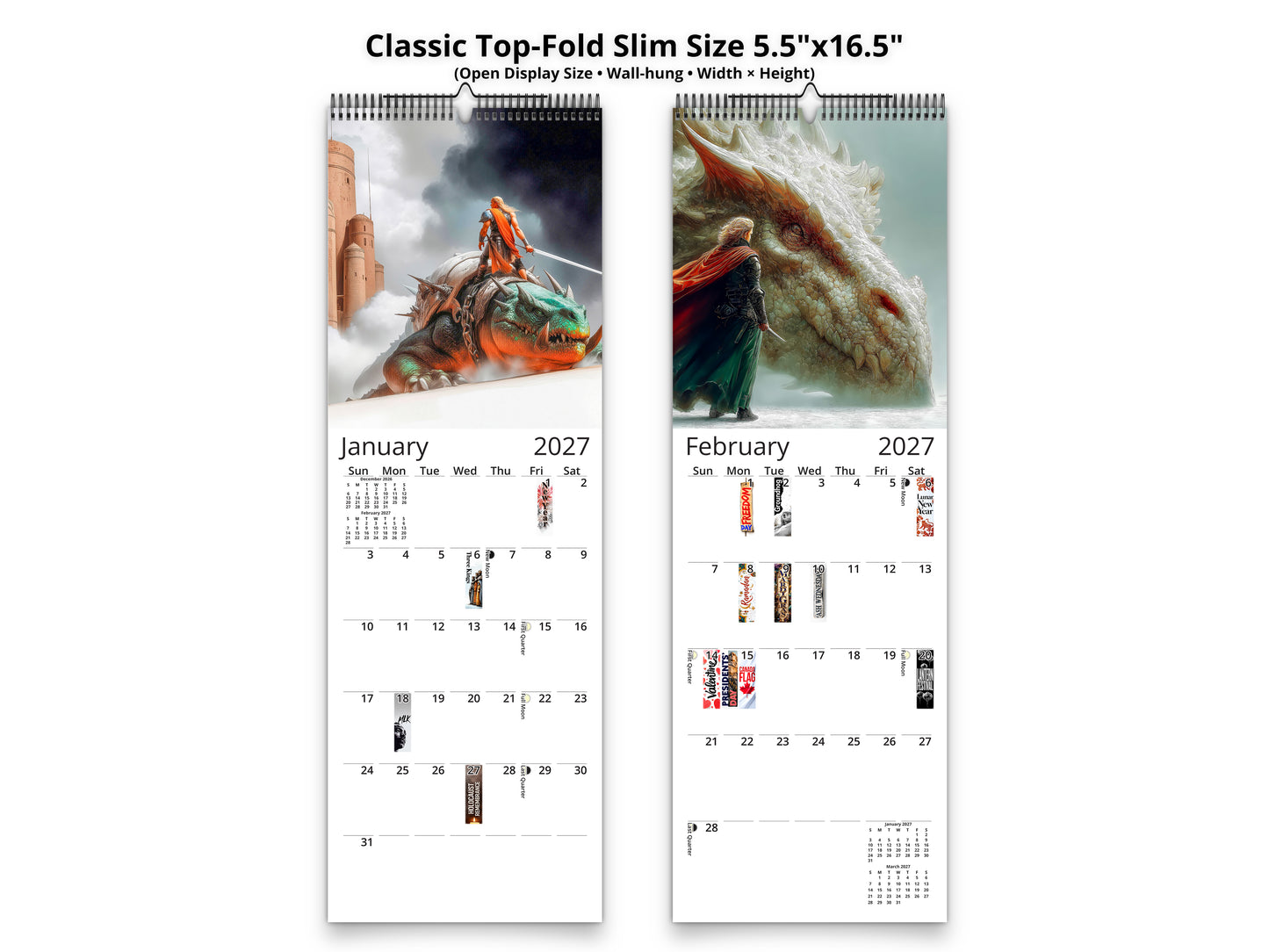 2027 Epic Fantasy Wall Calendar by Kaleidoscope Artisan – Legendary Realms with Holidays