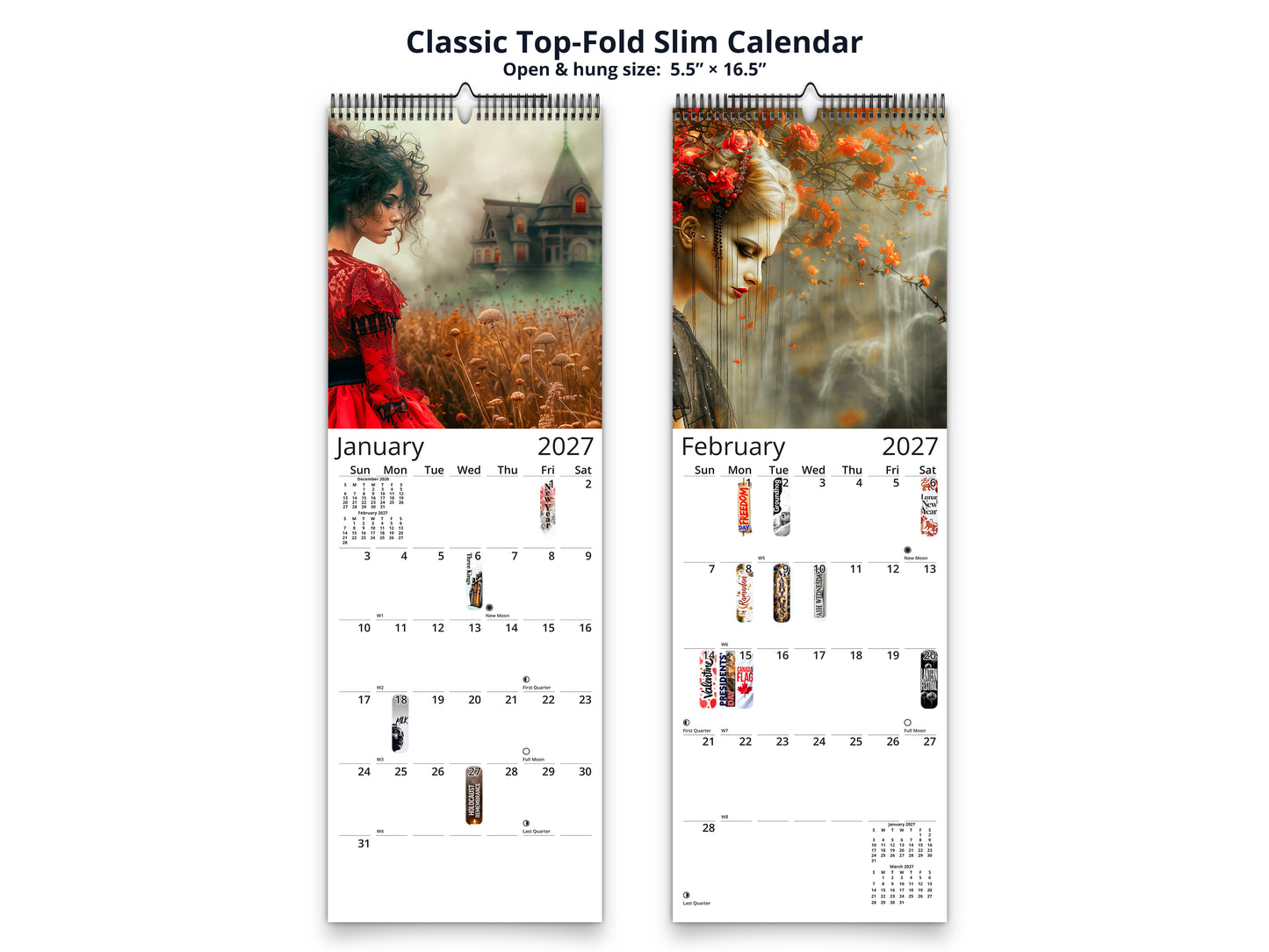 Gothic Dream 2027 wall calendar classic top-fold slim calendar pages