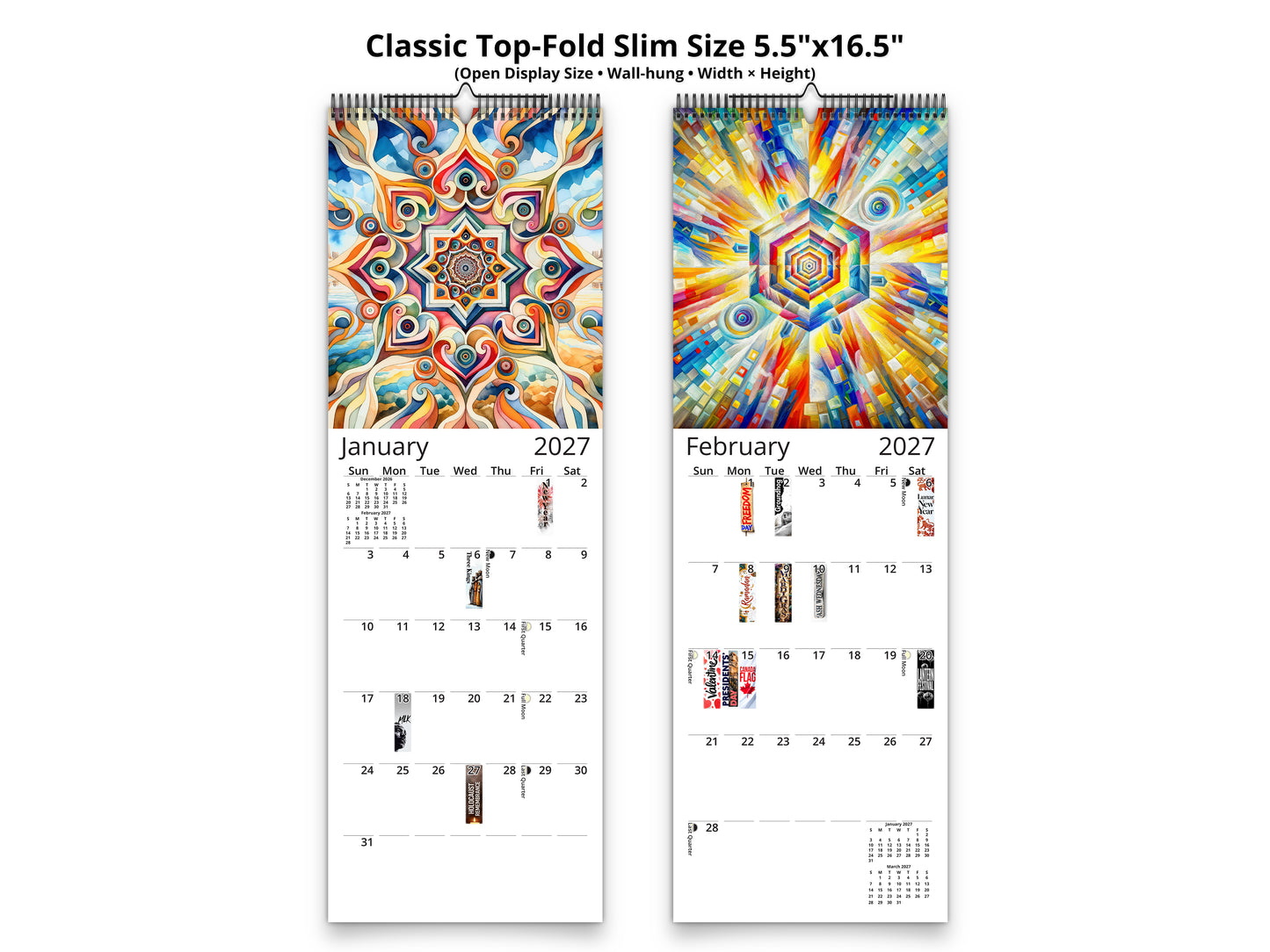 Kaleidoscopic Art 2027 wall calendar classic top-fold slim calendar pages