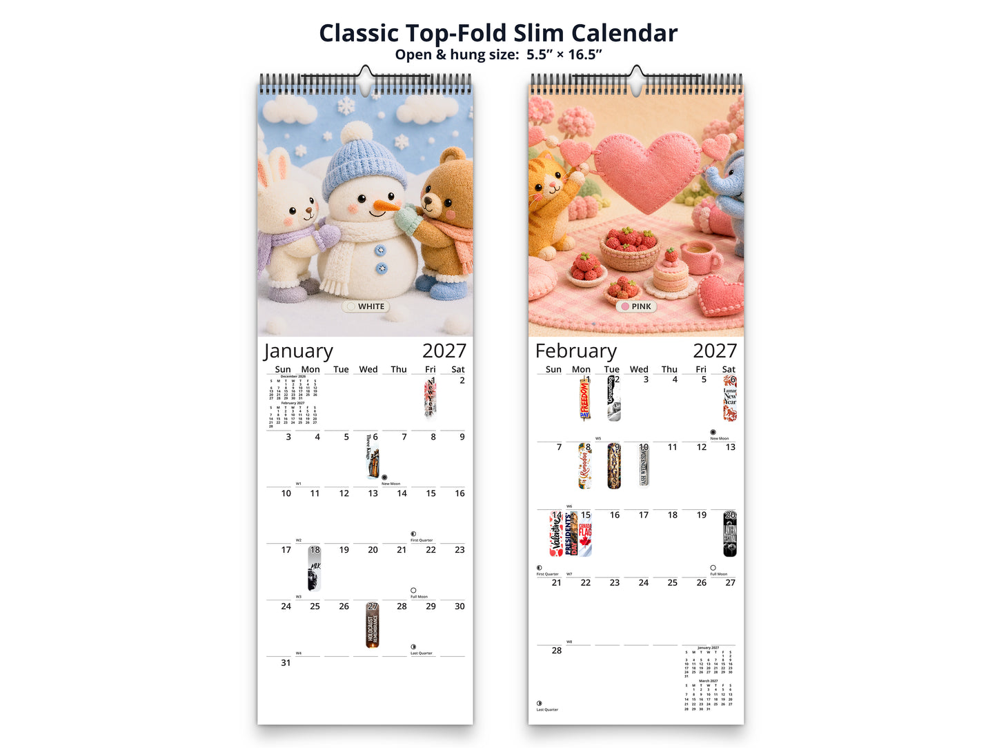 My Colors Adventure by Kaleidoscope Artisan - Whimsical Felt Friends with Holidays 2027 wall calendar classic top-fold slim calendar pages