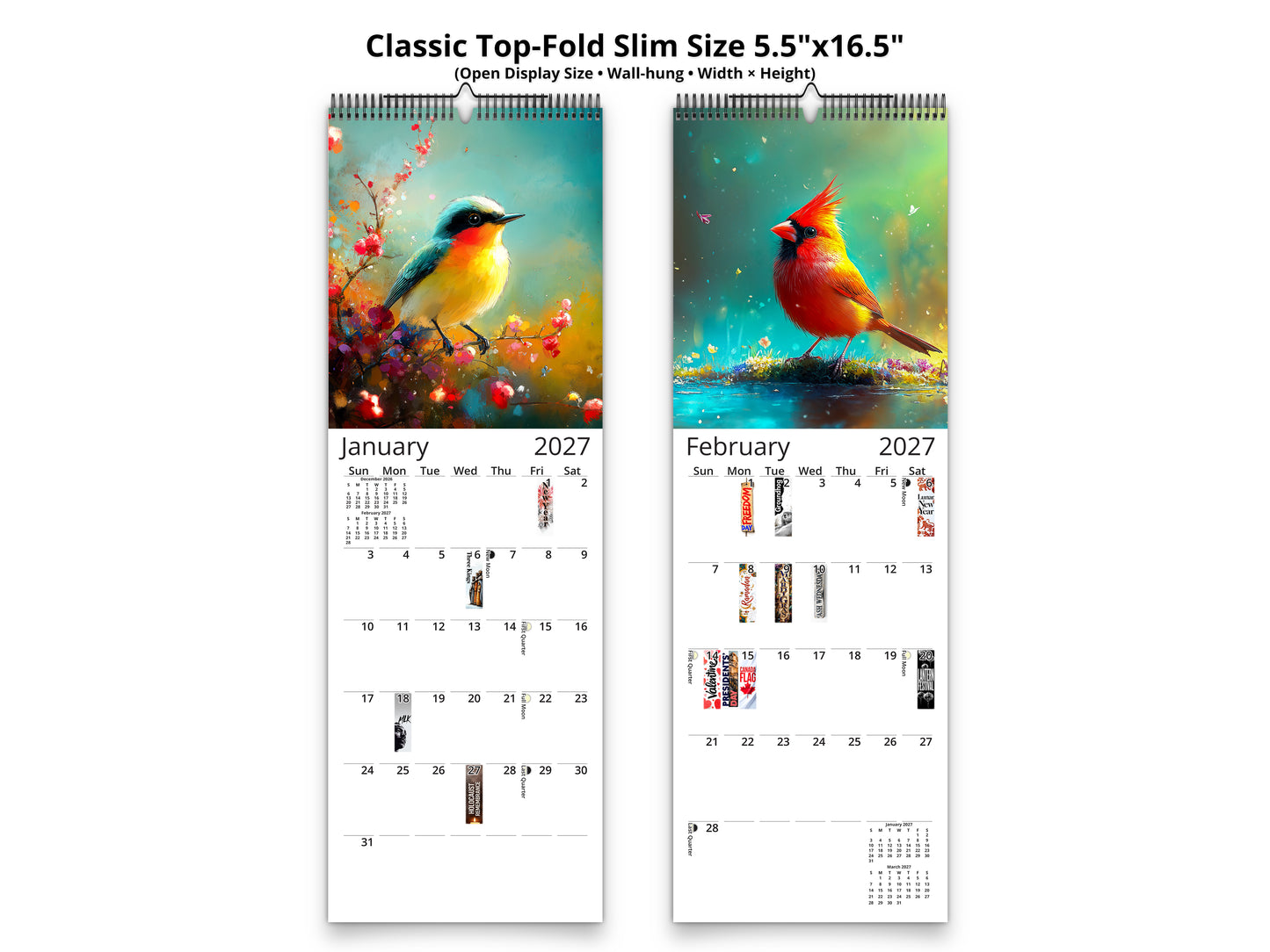 2027 Radiant Birds Kaleidoscope Wall Calendar by Kaleidoscope Artisan – Avian Beauty with Holidays