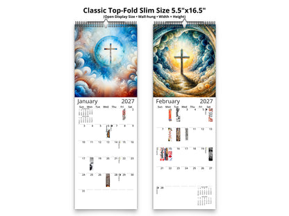 Radiant Cross 2027 wall calendar classic top-fold slim calendar pages