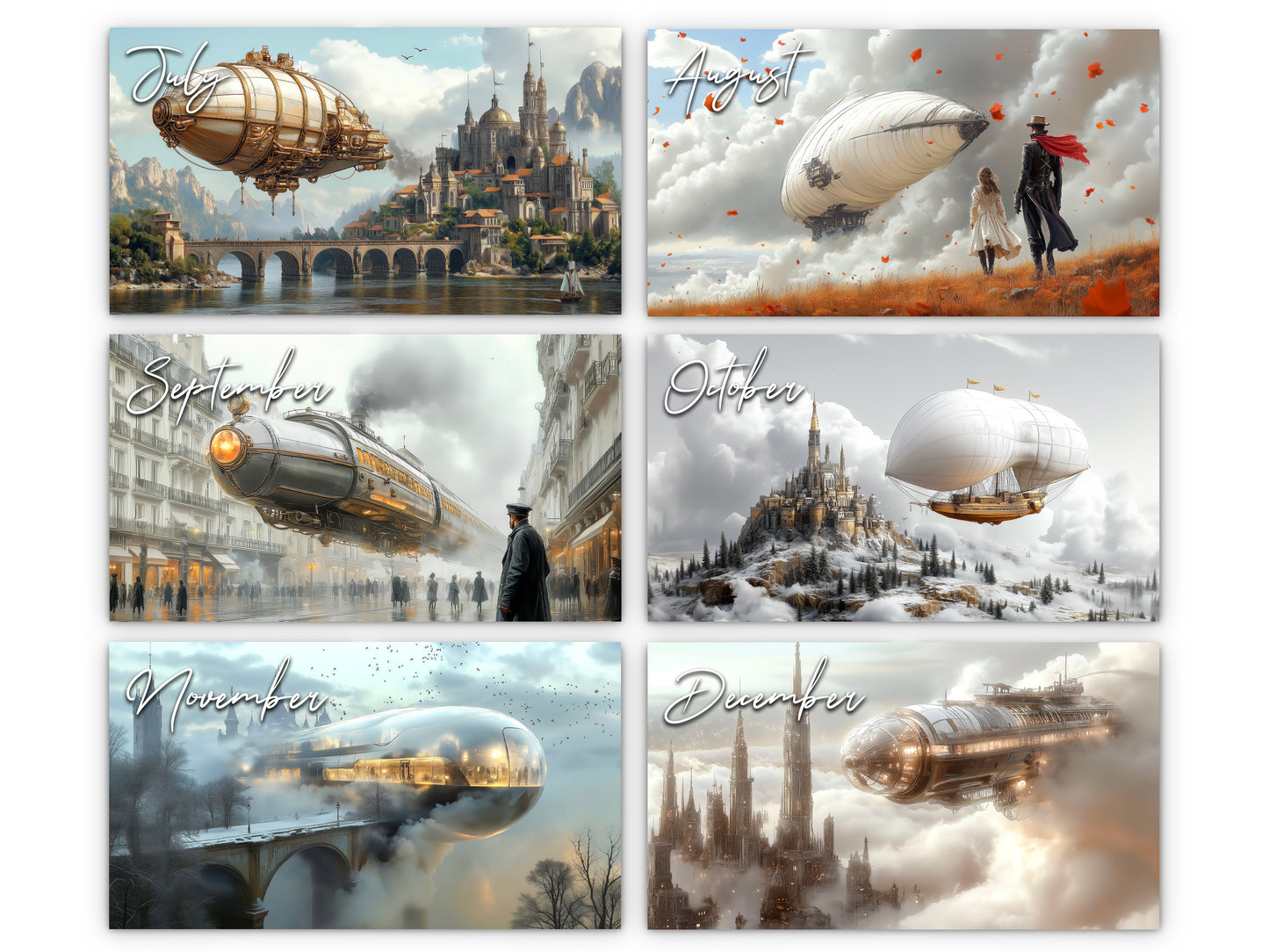 2026 Steampunk Airship Wall Calendar by Kaleidoscope Artisan – Chronicles in the Clouds with Holidays