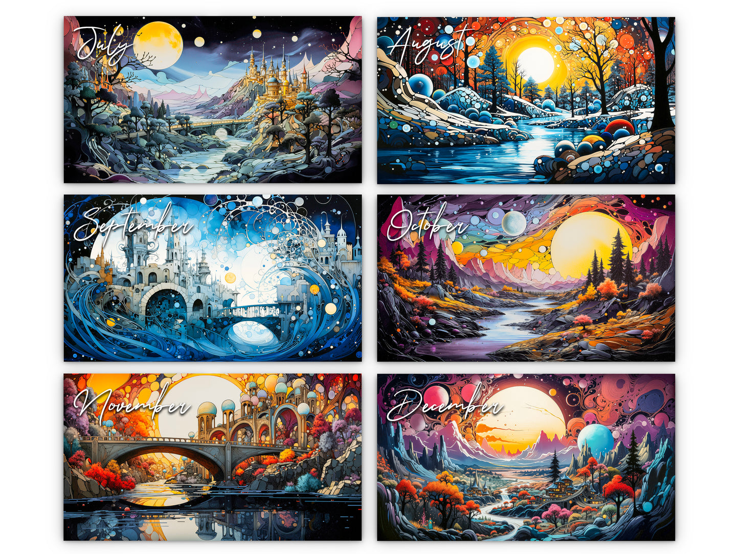 2026 Surreal Horizons Wall Calendar by Kaleidoscope Artisan – Mystical Realms with Holidays