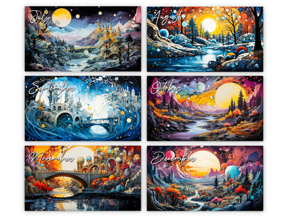 2026 Surreal Horizons Wall Calendar by Kaleidoscope Artisan – Mystical Realms with Holidays