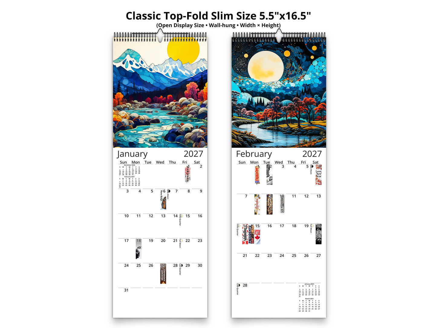 2027 Surreal Horizons Wall Calendar by Kaleidoscope Artisan – Mystical Realms with Holidays