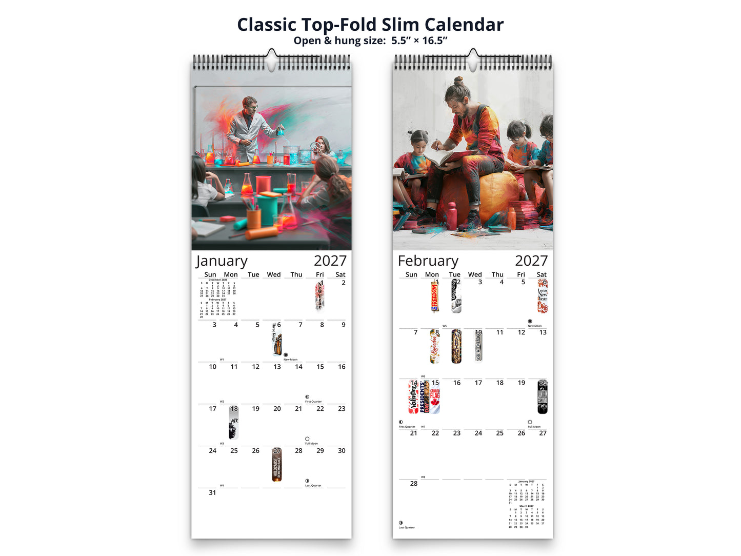 Teacher 2027 wall calendar classic top-fold slim calendar pages