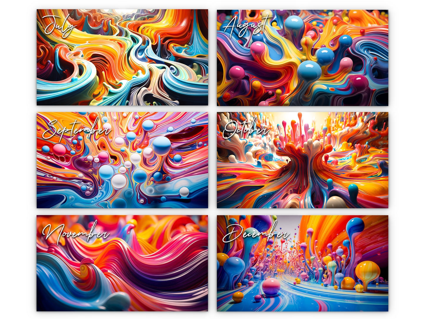 Calendario de pared de colores vivos 2026 de Kaleidoscope Artisan: arte en movimiento con las fiestas
