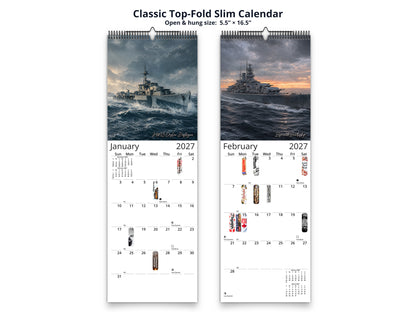 WWII Ships of Valor 2027 wall calendar classic top-fold slim calendar pages