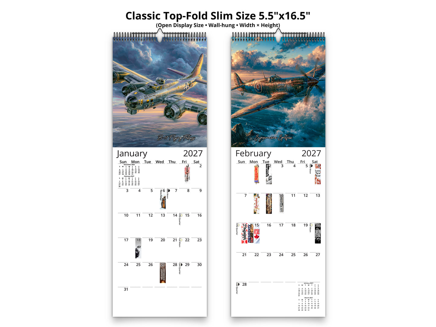 2027 WWII Wings of Valor Wall Calendar by Kaleidoscope Artisan – Legendary Aviation with Holidays