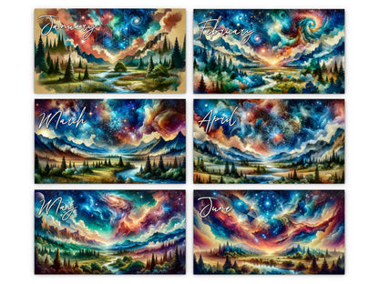 2027 Watercolor Horizons Wall Calendar by Kaleidoscope Artisan – Ethereal Landscape Art with Holidays