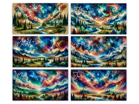 2027 Watercolor Horizons Wall Calendar by Kaleidoscope Artisan – Ethereal Landscape Art with Holidays