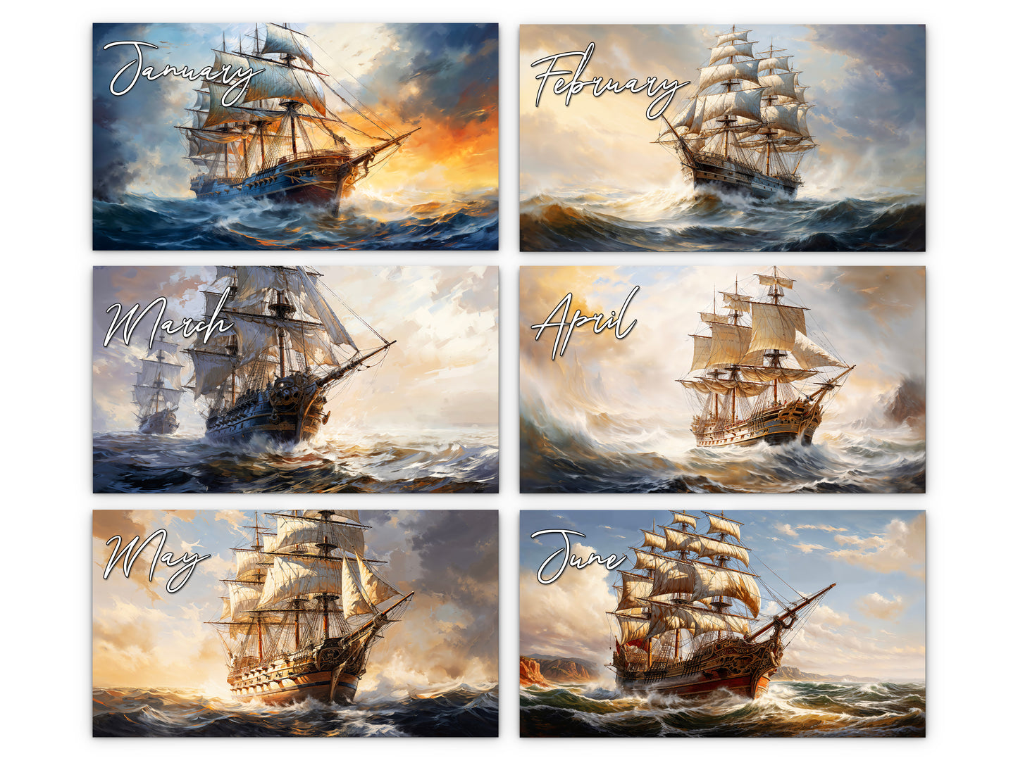 2027 Age of Sail Wall Calendar by Kaleidoscope Artisan – Nautical Adventures with Holidays