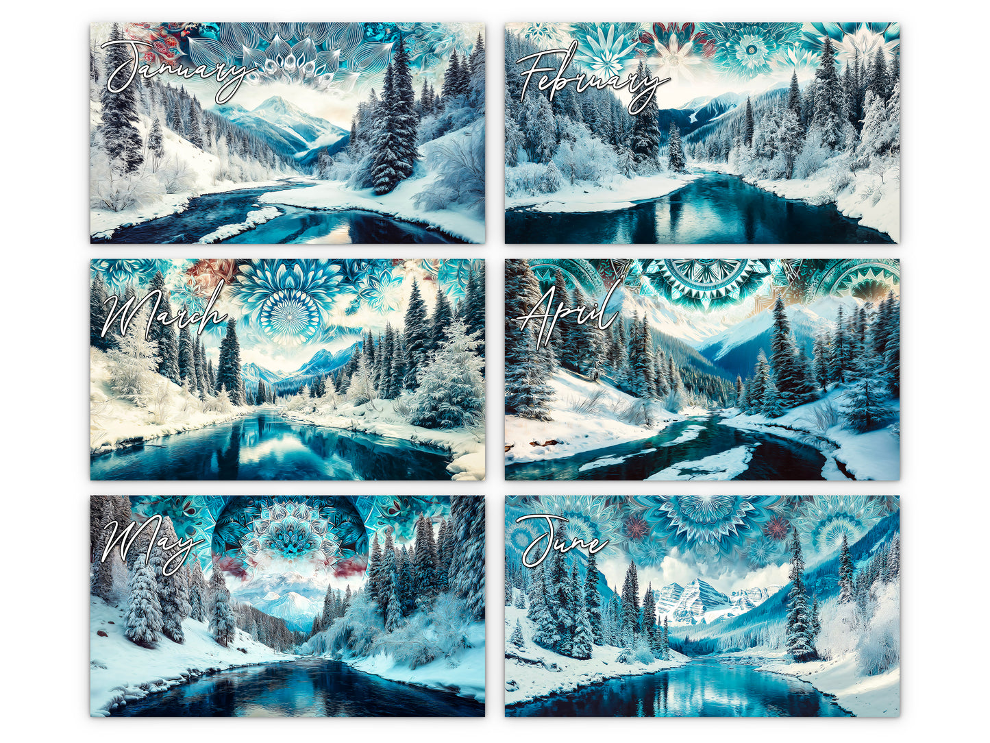 Alaska Embrace 2027 wall calendar monthly artwork preview January through June