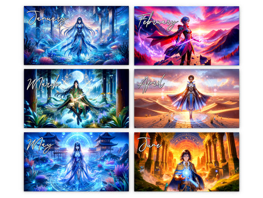 Anime Horizons 2027 wall calendar monthly artwork preview January through June