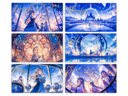Anime Illuminated Tales 2027 wall calendar monthly artwork preview January through June