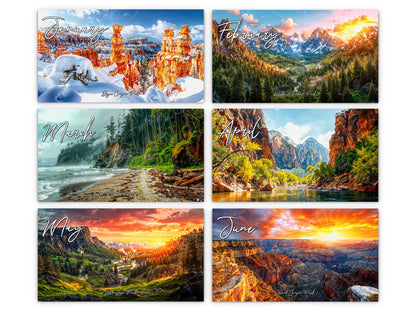 Artistic National Parks 2027 wall calendar monthly artwork preview January through June