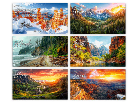 Artistic National Parks 2027 wall calendar monthly artwork preview January through June